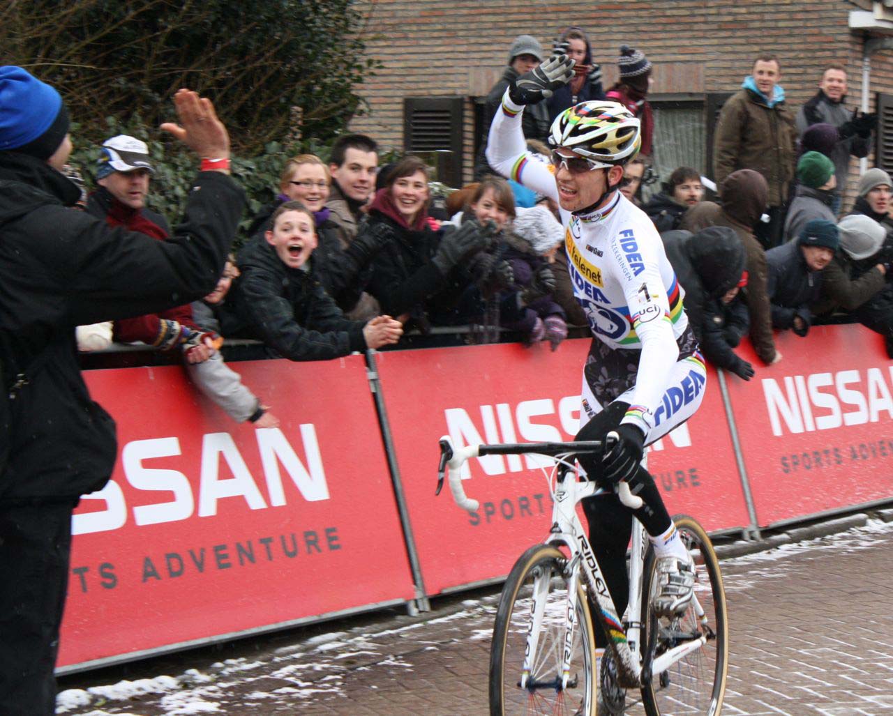 Stybar gets a well-deserved high five after his win. ? Dan Seaton