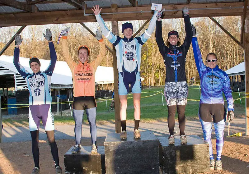 Thiemann, Kemmerer, Gavin, Winfield and Maxwell on the women's podium. ? dennisbike.com