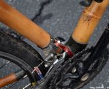 Mix and match: Webb uses a SRAM Rival crankset paired with a top-pull Shimano CX70 front derailleur on the WebbWorks bamboo bike. Southeast Bike Expo 2013 © Cyclocross Magazine