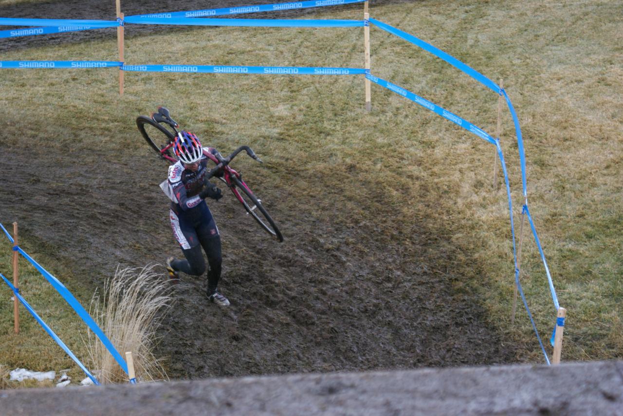 Hall hits the final section of stairs first. © Kenton Berg