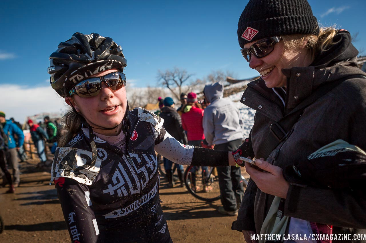 Cheyenne Comer and Aunika Miranda Aunika Miranda and her mom in the Women\'s 13-14 USA Cycling National Championship race. © Matt Lasala