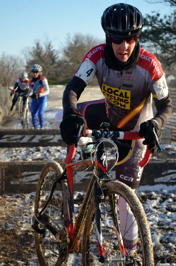 Racers had to run well clear of the barriers before remounting in the Women\'s 55+ at 2013 Masters World Championships of Cyclocross. © Cyclocross Magazine