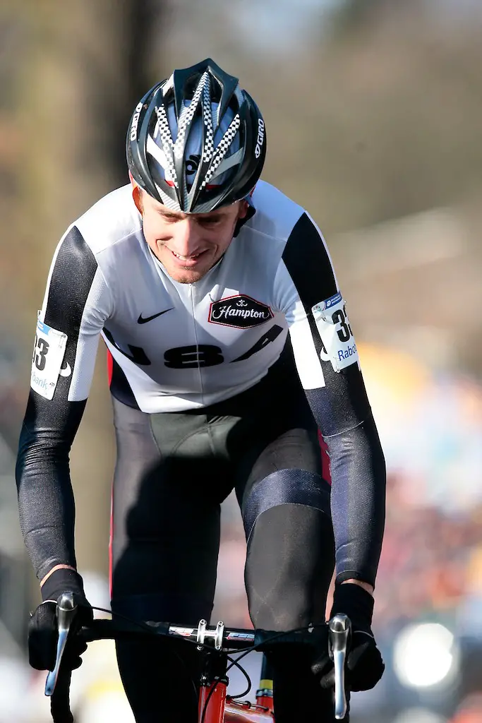 USA National elite men\'s cyclocross champion Ryan Trebon had a tough ending his successful season.  Trebon was a DNF after colliding with a tv camera\'s boom.