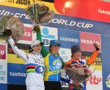 The podium of van den Brand, Marianne Vos and Katie Compton. ©Thomas van Bracht