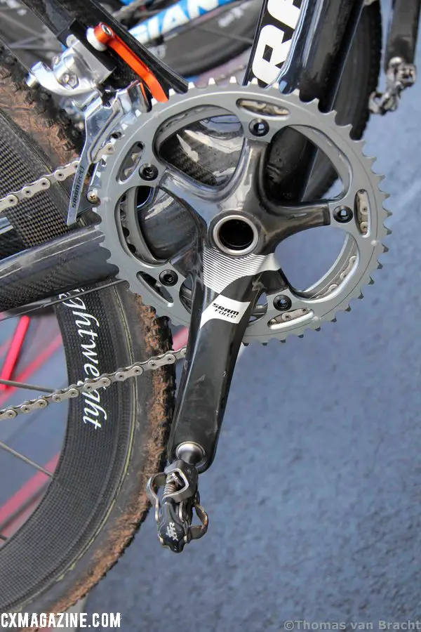 Mixing and matching Sram Force crankset with the ever popular Shimano XTR M970 pedals ©Thomas van Bracht