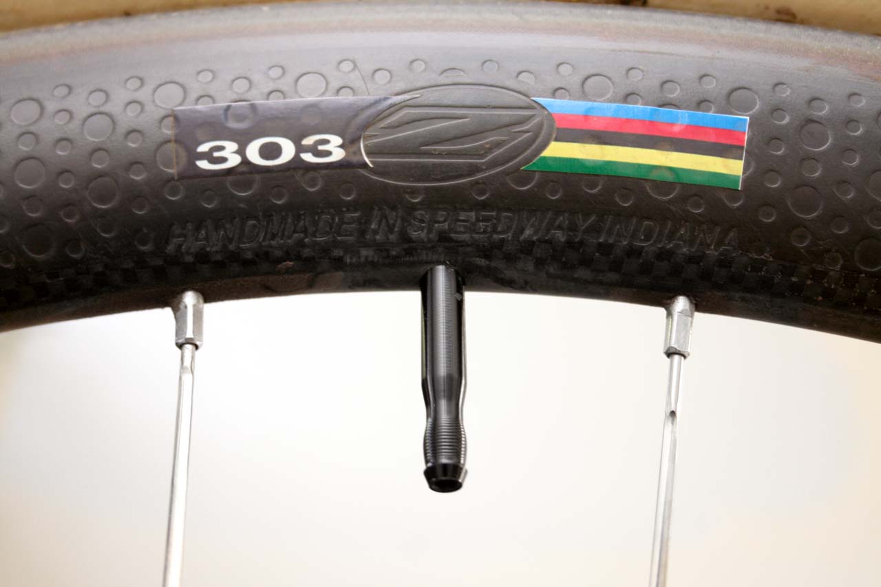 The Zipp 303 offers dimples for better aerodynamics on the road and fast cx courses. Matching rainbow jersey is optional. ? Cyclocross Magazine 