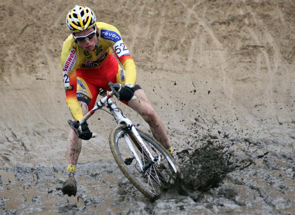 Angelo De Clerq, son of Mario de Clerq struggles before crashing in the mud. ? Bart Hazen
