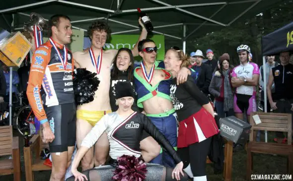 Ryan Trebon, winner Barry Wicks, and Adam Craig celebrate after the inaugural SSCXWC in Portland. 2007. © Cyclocross Magazine