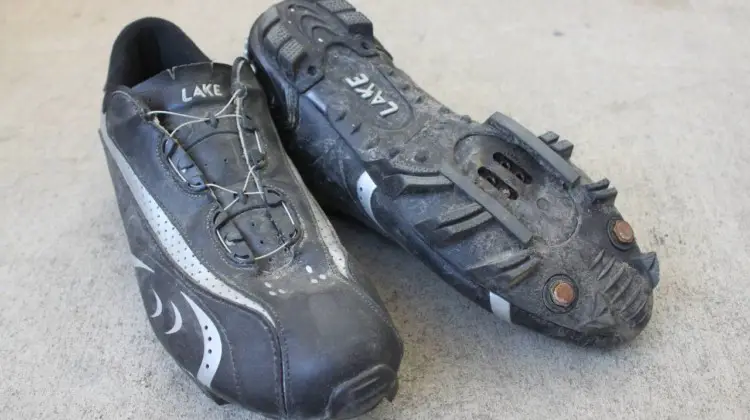 The Lake MX170 look a bit like soccer cleats, and with studs, can be equally as grippy on the run-ups. Lake MX170 cyclocross shoe. © Cyclocross Magazine