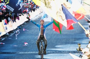 Zdenek Stybar captures the 2010 Cyclocross World Championship in Tabor. © Joe Sales