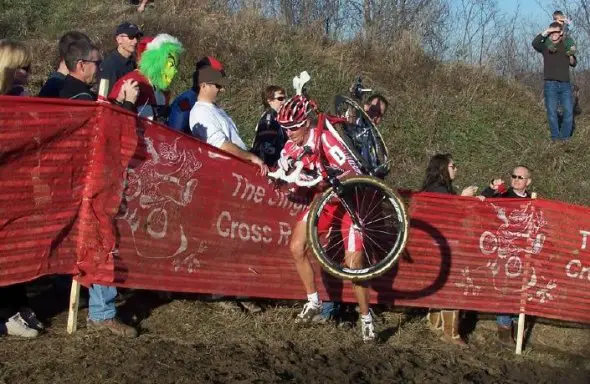 The Grinch heckles 2009 winner Todd Wells. photo: courtesy