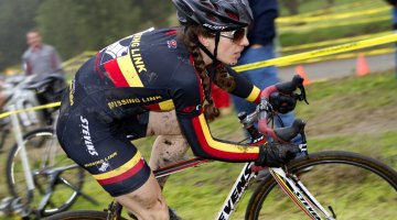 Thurston on her way to her first cyclocross win. Socal vs. Norcal Cyclocross Championships. © Tim Westmore