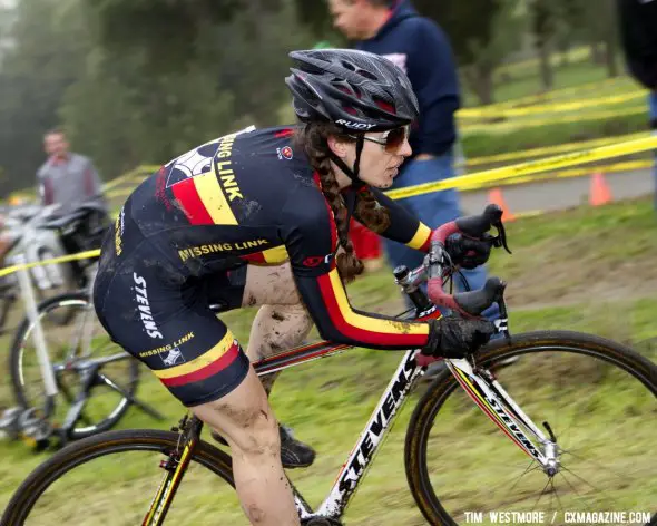 Thurston on her way to her first cyclocross win. Socal vs. Norcal Cyclocross Championships. © Tim Westmore