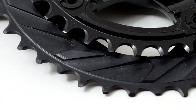 The extensive ramps on the 44t 110 BCD WickWërks cyclocross chainring. © Cyclocross Magazine