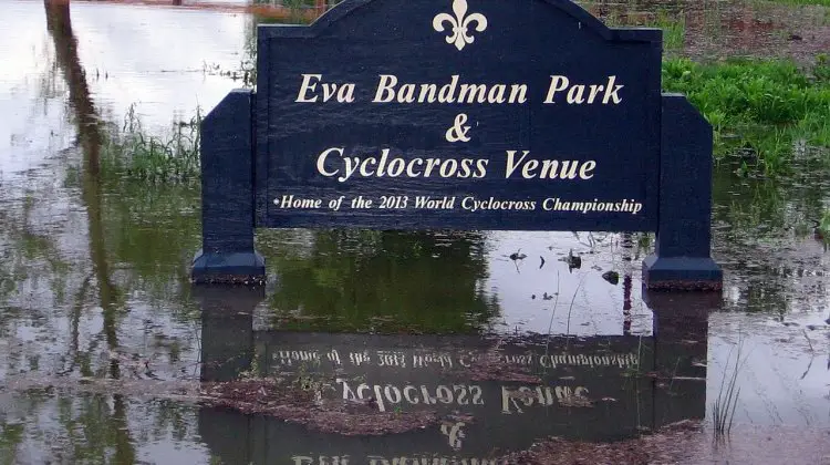 Eva Bandmand park, Louisville World Championships cyclocross venue flooded. © Noland and Mary Boyd