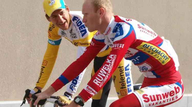 Klaas Vantornout with Tom Meeusen in the Tour of Belgium. © Jonas Bruffaerts