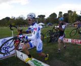 Chris Jones leads the field in this cyclocross race, and he won our unofficial cyclocross bracket of the Amgen Tour of California. © Eric Colton