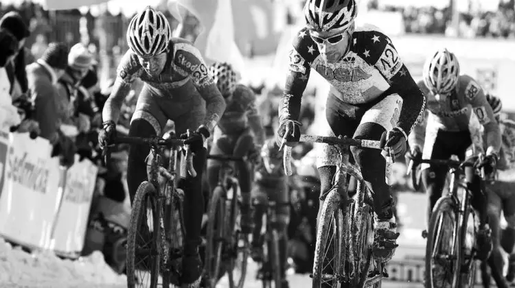 Tim Johnson grits it out to become the highest US finisher at the 2010 Cyclocross World Championships in Tabor, Czech Republic. © Joe Sales