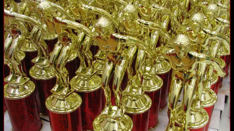 row of trophies