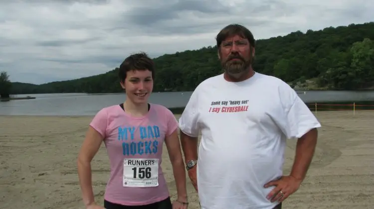 Dad and I after a triathlon- yeah, my shirt says My Dad Rocks. © Molly Hurford