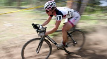 Sherwin railed the descents to open up her gap on Studley. Raleigh Midsummer Night cyclocross race. © Cyclocross Magazine