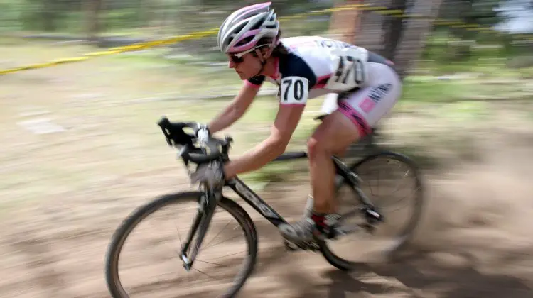 Sherwin railed the descents to open up her gap on Studley. Raleigh Midsummer Night cyclocross race. © Cyclocross Magazine