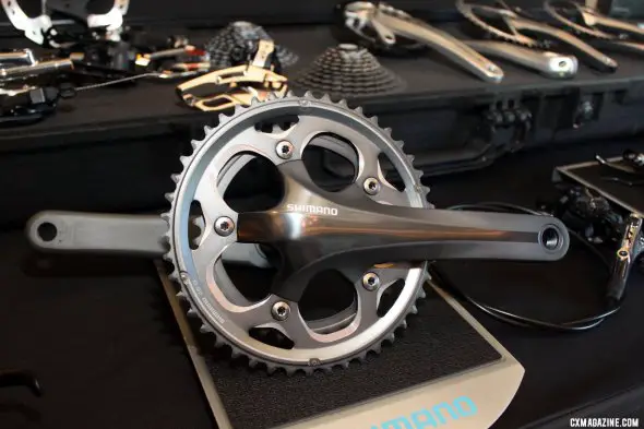 Shimano unveils their new CX70 cyclocross crankset with 36/46t rings and Hollowtech 2 technology. © Cyclocross Magazine Shimano unveils their new CX70 cyclocross crankset with 36/46t rings and Hollowtech 2 technology. © Cyclocross Magazine