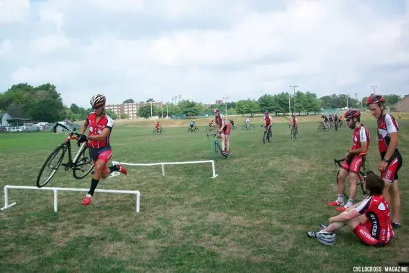 Practicing barriers at the Rutgers Cyclocross Clinic. Molly Hurford