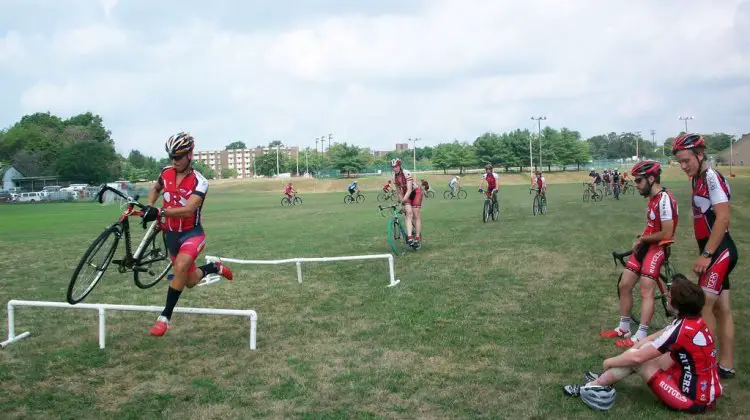 Practicing barriers at the Rutgers Cyclocross Clinic. Molly Hurford