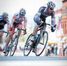 Craig Richey rides at the front of the break in Bastion Square in Victoria, BC