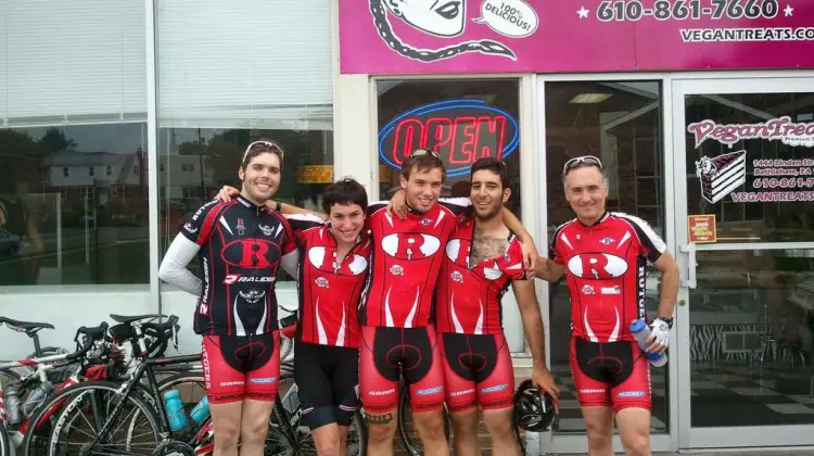 Mark (far left) and the rest of the Rutgers Cycling family on his goodbye ride in July.