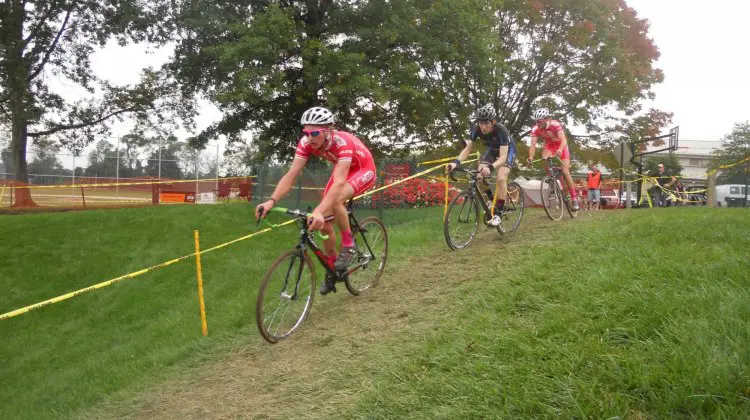 Lukas Winterberg and Lukas Muller of Philadelphia Cyclocross School surround Bad Andy Wulfkuhle (C3 Athletes Serving Athletes).