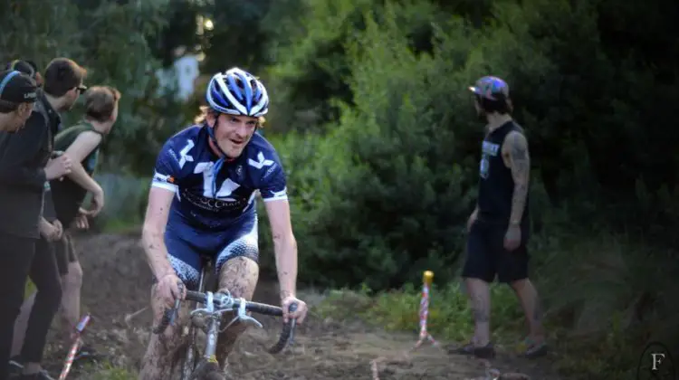 Cam Mckenzie blazes past spectators in the last race of the series. Andy Rogers