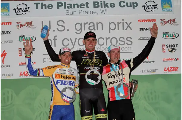 The podium at USGP Sun Prairie: Trebon, Wellens and Powers Amy Dykema