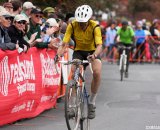 Carl Decker crosses the line Sunday for the win at Sunday's Halloween Cross Crusade costume race. ©Pat Malach