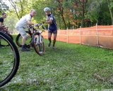 Nick Keough comes in for a bike handoff. © Cyclocross Magazine