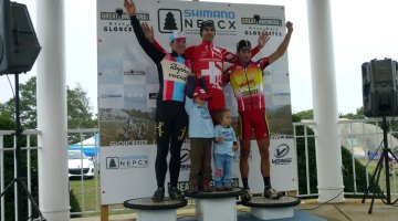 Powers, Heule (and his kids) and Field on the podium at Gloucester for Day 1.