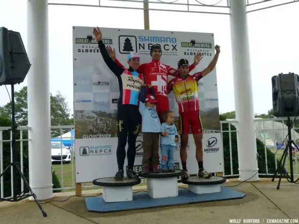 Powers, Heule (and his kids) and Field on the podium at Gloucester for Day 1.