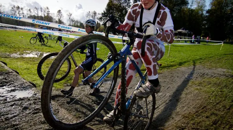 Sandra Walter's costume gives her the power to hop over the step other riders had to run. Doug Brons