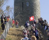 The tower at Granogue, and the hordes of cyclists charging up it at last year's race.