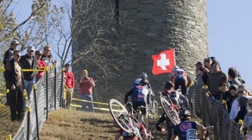 The tower at Granogue, and the hordes of cyclists charging up it at last year's race.