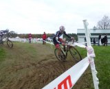 Lindine taking a corner, passing lapped riders as he rode to victory. Cyclocross Magazine