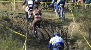 Riders head into the run-up mudpit. Janet Hill