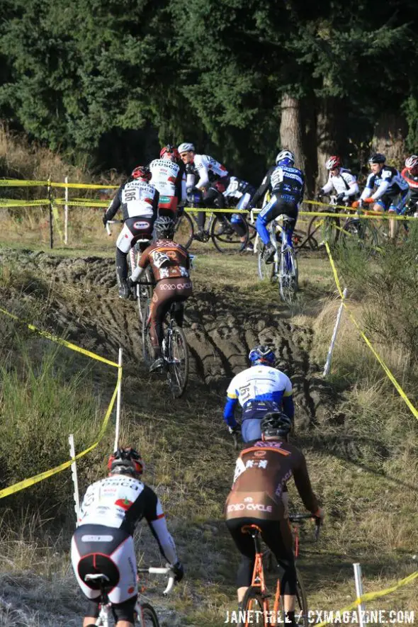 Riders head into the run-up mudpit. Janet Hill