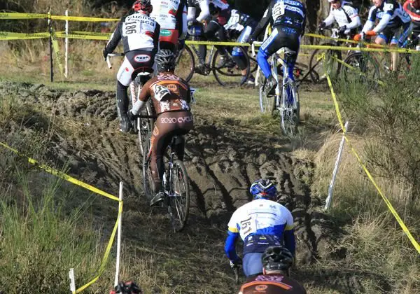 Riders head into the run-up mudpit. Janet Hill