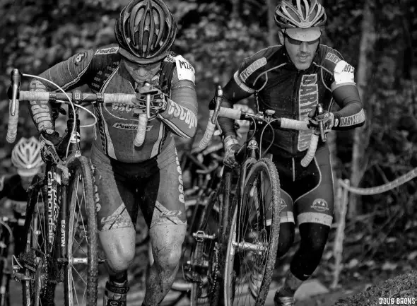 Chiron Kantakis (Escape Velocity) and Jeff Hanninen (Daryl Evans) charging up the stairs © Doug Brons