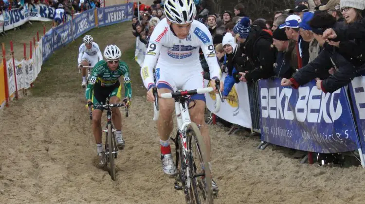 Pauwels leads Nys through the sand at the 2011 Koksijde World Cup. © Bart Hazen