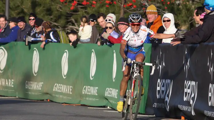 Katerina Nash celebrates her victory with fans Saturday at the Deschutes Brewery Cup in Bend. ©Pat Malach©Pat Malach