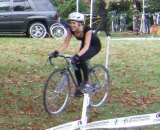 Cindy, rocking a black dress for her first cyclocross race.