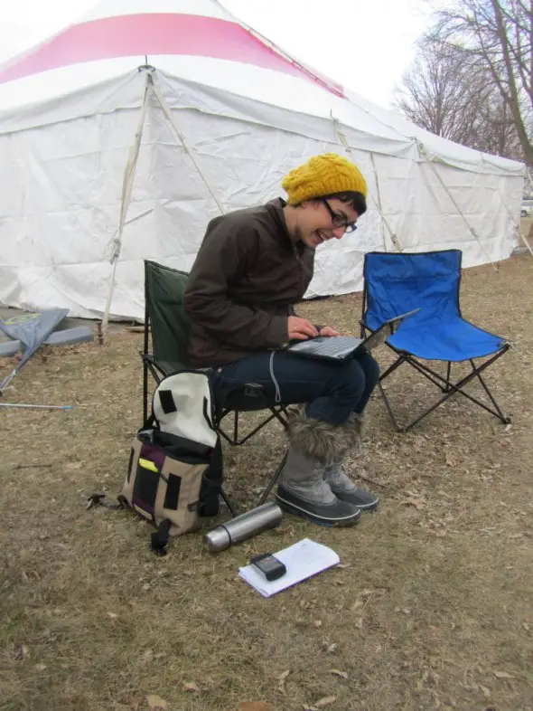 Working in my mobile office at Nationals. 